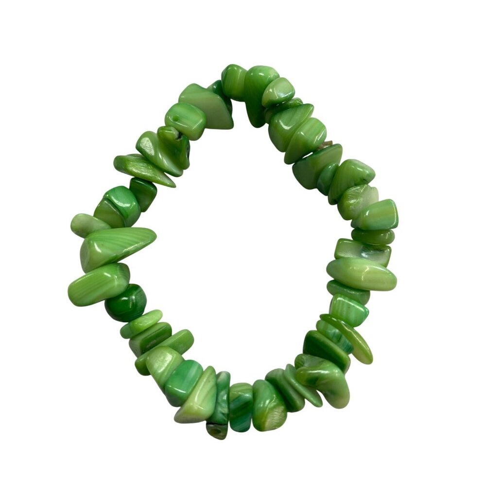 Green Banded Agate Chip Bracelet Stretch Fit Natural Stone Tumbled Beads - Picture 3 of 6